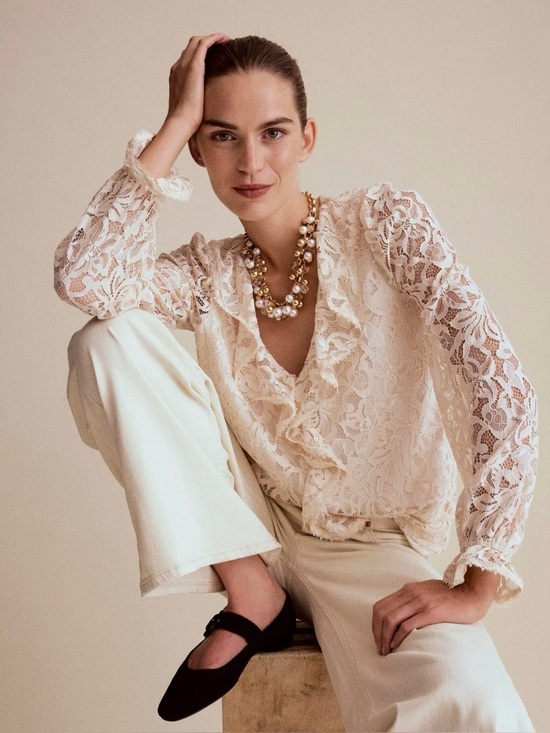 Boden Tops - Boden Knit Lace Ruffle Top New with Tags US Size 8 Cream Victorian Romantic